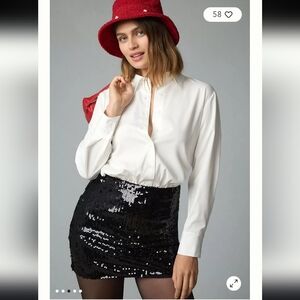 Mare Mare Anthropologie Button Down Sequin Twofer Mini Dress XS